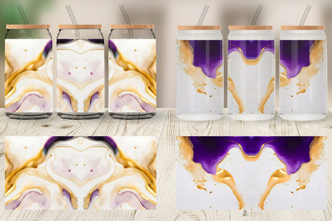 Glass Can Wrap Purple Gold Alcohol Ink Texture Sublimation artnoy 