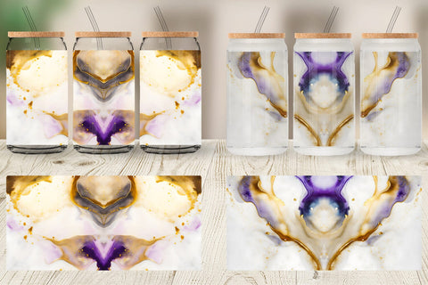 Glass Can Wrap Purple Gold Alcohol Ink Texture Sublimation artnoy 