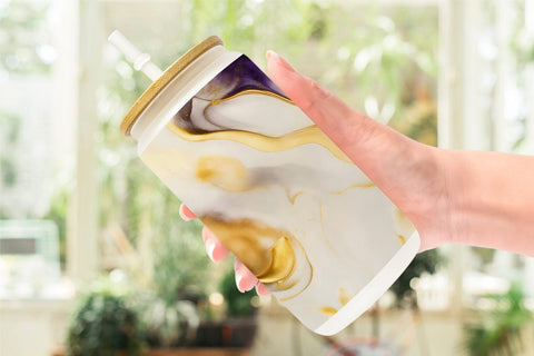 Glass Can Wrap Purple Gold Alcohol Ink Texture Sublimation artnoy 