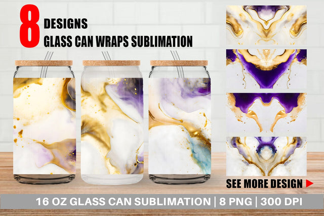 Glass Can Wrap Purple Gold Alcohol Ink Texture Sublimation artnoy 