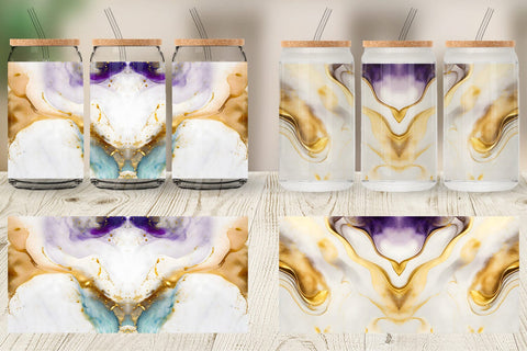 Glass Can Wrap Purple Gold Alcohol Ink Texture Sublimation artnoy 