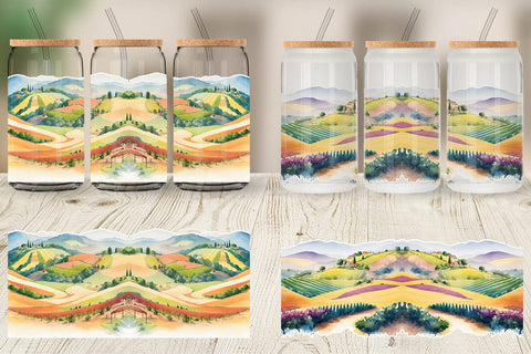Glass Can Wrap Rolling Hills Landscape Sublimation artnoy 
