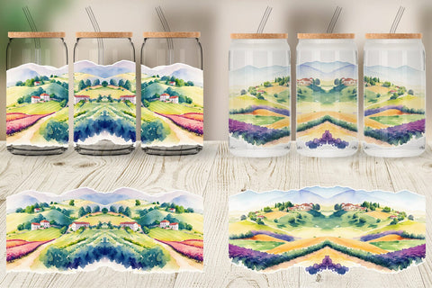 Glass Can Wrap Rolling Hills Landscape Sublimation artnoy 