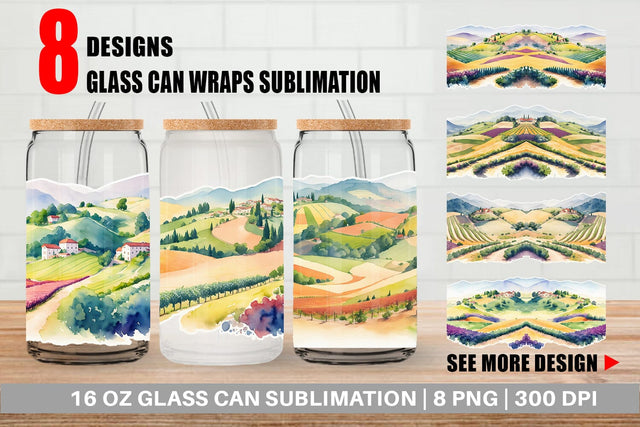Glass Can Wrap Rolling Hills Landscape Sublimation artnoy 