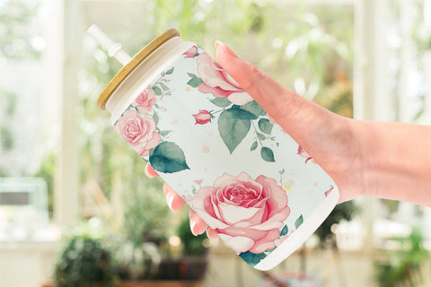 Glass Can Wrap Rose Flower Pattern Sublimation artnoy 