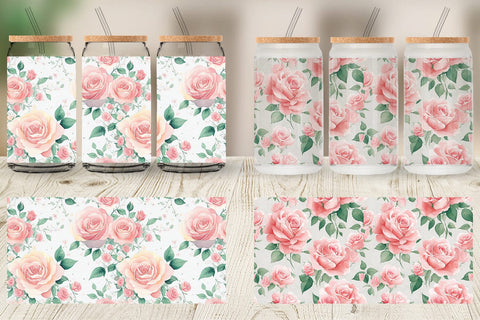 Glass Can Wrap Rose Flower Pattern Sublimation artnoy 