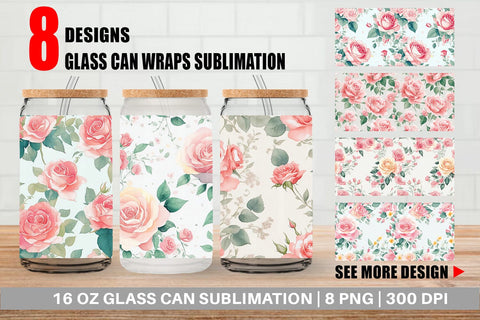 Glass Can Wrap Rose Flower Pattern Sublimation artnoy 
