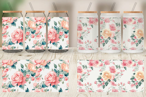 Glass Can Wrap Rose Flower Pattern Sublimation artnoy 