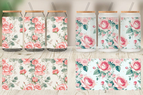 Glass Can Wrap Rose Flower Pattern Sublimation artnoy 