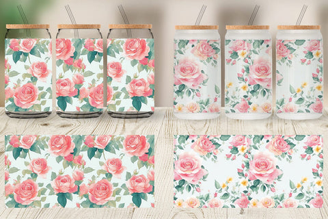 Glass Can Wrap Rose Flower Pattern Sublimation artnoy 