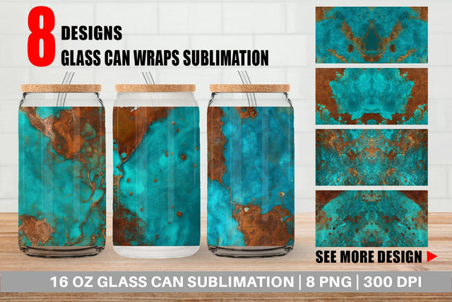 Glass Can Wrap Rusty Teal Agate Texture Sublimation artnoy 