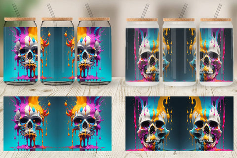 Glass Can Wrap Skull Colorful Splash Sublimation artnoy 