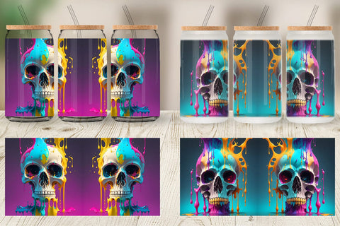 Glass Can Wrap Skull Colorful Splash Sublimation artnoy 