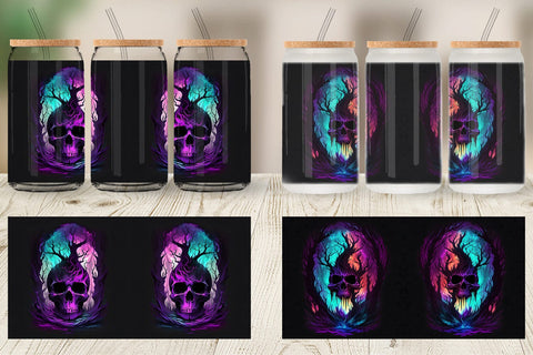 Glass Can Wrap Skull Dark Forest Sublimation artnoy 