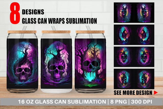 Glass Can Wrap Skull Dark Forest Sublimation artnoy 