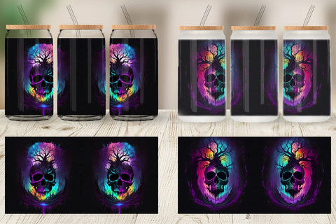 Glass Can Wrap Skull Dark Forest Sublimation artnoy 