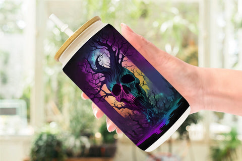 Glass Can Wrap Skull Dark Forest Sublimation artnoy 