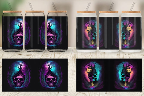 Glass Can Wrap Skull Dark Forest Sublimation artnoy 