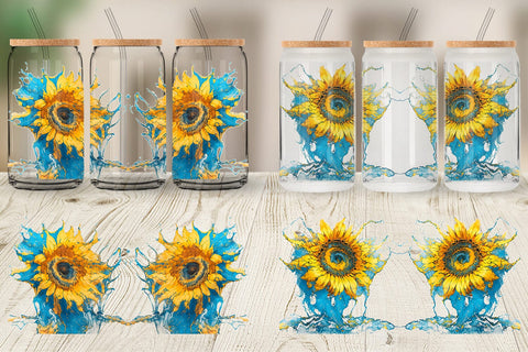 Glass Can Wrap Splash Water Sunflower Sublimation artnoy 