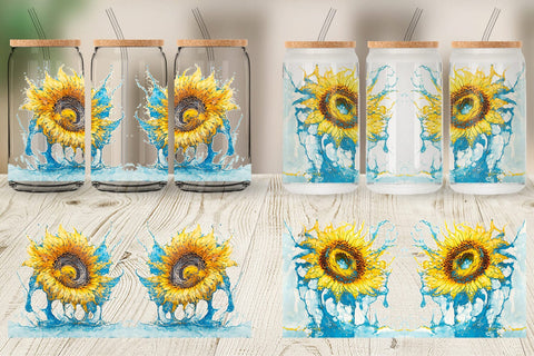 Glass Can Wrap Splash Water Sunflower Sublimation artnoy 