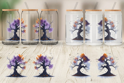 Glass Can Wrap Spooky Tree Halloween Sublimation artnoy 