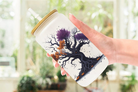 Glass Can Wrap Spooky Tree Halloween Sublimation artnoy 