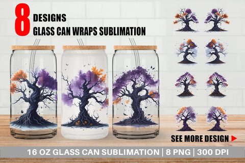 Glass Can Wrap Spooky Tree Halloween Sublimation artnoy 