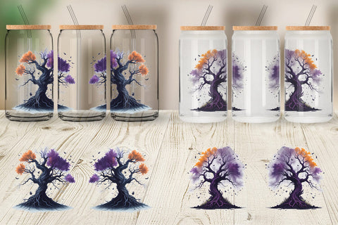 Glass Can Wrap Spooky Tree Halloween Sublimation artnoy 