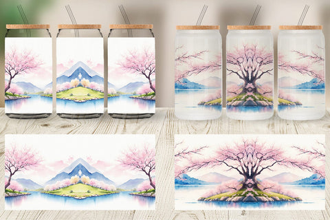 Glass Can Wrap Spring Cherry Blossoms Sublimation artnoy 