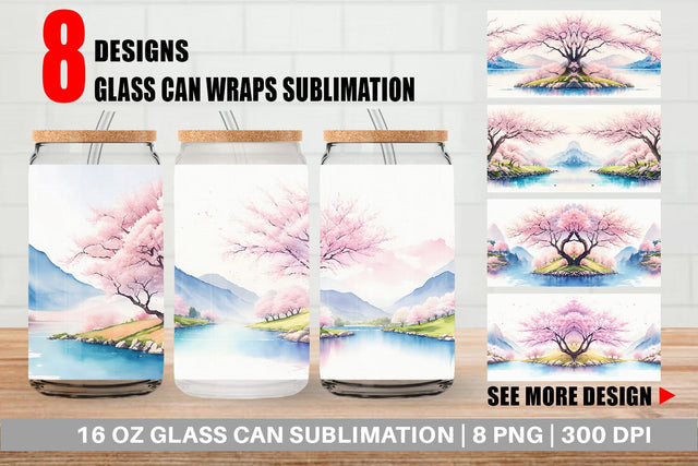 Glass Can Wrap Spring Cherry Blossoms Sublimation artnoy 