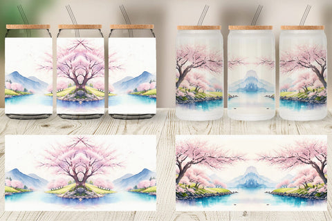 Glass Can Wrap Spring Cherry Blossoms Sublimation artnoy 