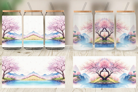 Glass Can Wrap Spring Cherry Blossoms Sublimation artnoy 