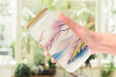 Glass Can Wrap Spring Cherry Blossoms Sublimation artnoy 
