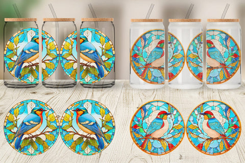 Glass Can Wrap Stained Glass Bird Illustration Sublimation artnoy 