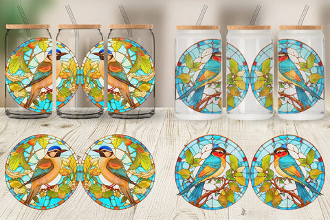 Glass Can Wrap Stained Glass Bird Illustration Sublimation artnoy 