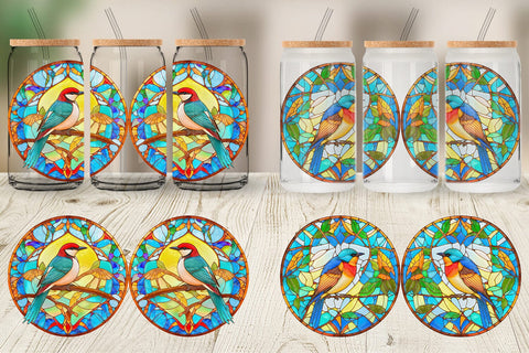 Glass Can Wrap Stained Glass Bird Illustration Sublimation artnoy 