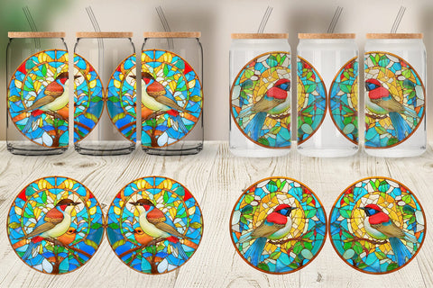 Glass Can Wrap Stained Glass Bird Illustration Sublimation artnoy 