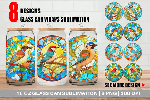 Glass Can Wrap Stained Glass Bird Illustration Sublimation artnoy 
