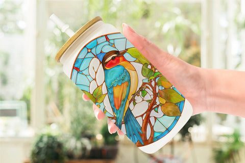 Glass Can Wrap Stained Glass Bird Illustration Sublimation artnoy 