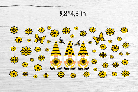 Glass Can Wrap Sunflower Gnome SVG. Libbey Glass Full Wrap. SVG Samaha Design 