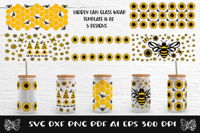 Glass Can Wrap Sunflower SVG Bundle. Libbey Can Glass Wrap. SVG Samaha Design 