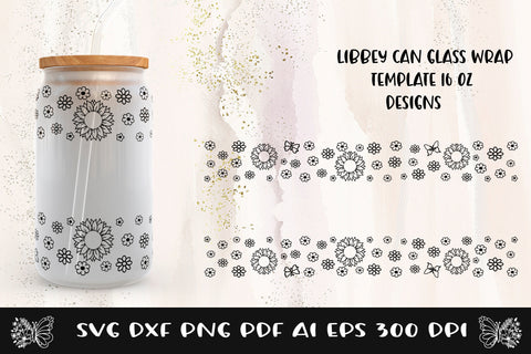 Glass Can Wrap SunFlower SVG. Libbey Glass Can Full Wrap. SVG Samaha Design 