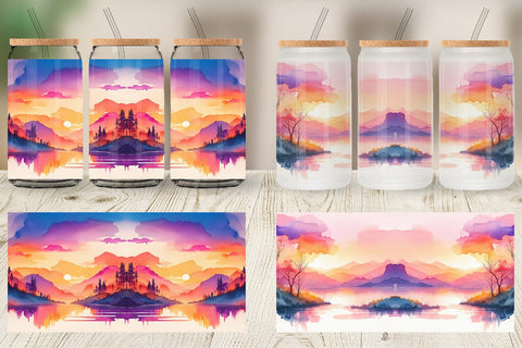 Glass Can Wrap Sunsets Landscape Sublimation artnoy 