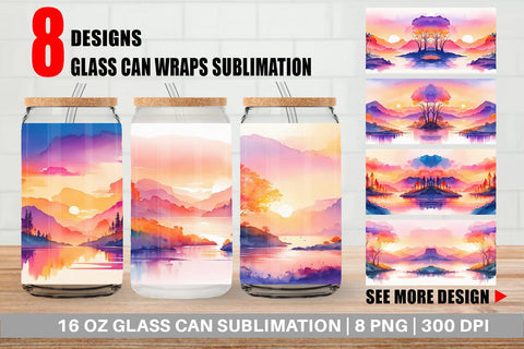 Glass Can Wrap Sunsets Landscape Sublimation artnoy 
