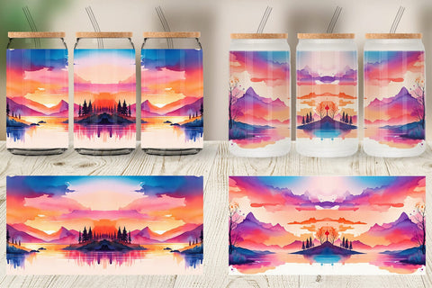 Glass Can Wrap Sunsets Landscape Sublimation artnoy 