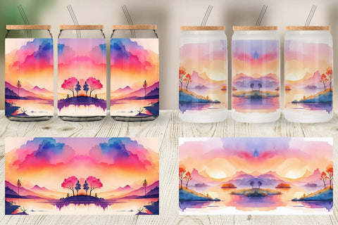 Glass Can Wrap Sunsets Landscape Sublimation artnoy 