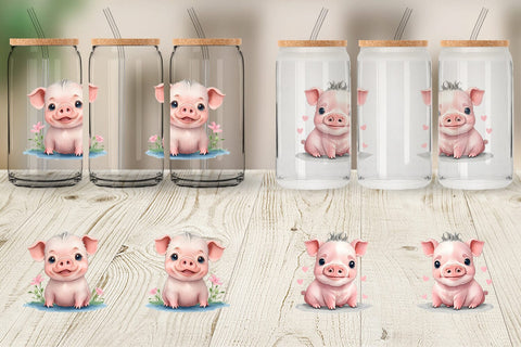 Glass Can Wrap Сute Baby Pig Sublimation artnoy 