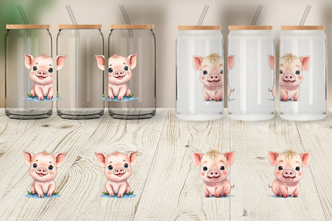 Glass Can Wrap Сute Baby Pig Sublimation artnoy 