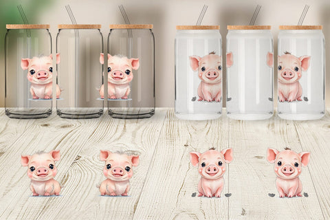 Glass Can Wrap Сute Baby Pig Sublimation artnoy 