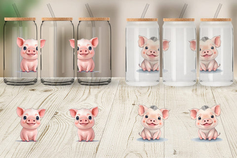 Glass Can Wrap Сute Baby Pig Sublimation artnoy 